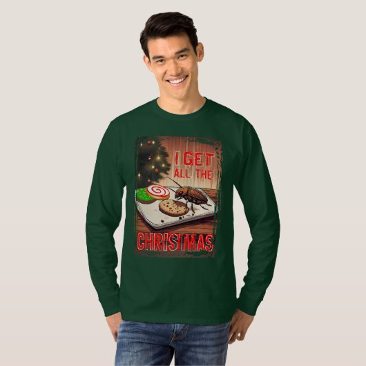 Ugly sweater Christmas cockroach eating cookies T-shirt (Voorkant volledig)