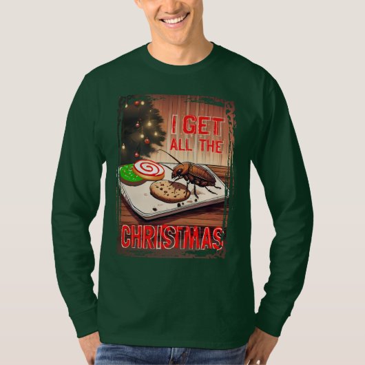 Ugly sweater Christmas cockroach eating cookies T-shirt (Voorkant)