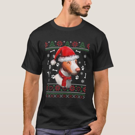 Ugly Sweater Christmas Ibizan Hound Santa Hat Paja T-shirt (Voorkant)