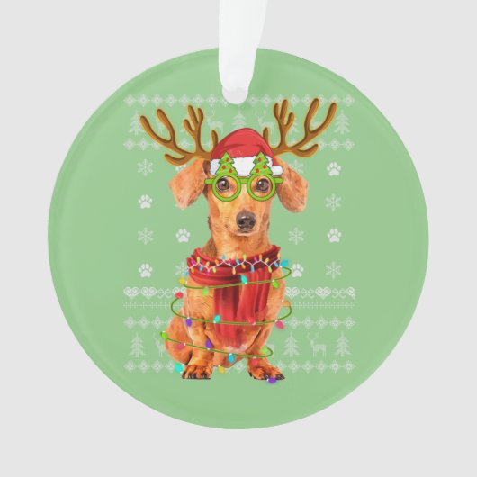 Ugly Sweater Christmas Lights Dachshund Dog Puppy Ornament (voorkant)