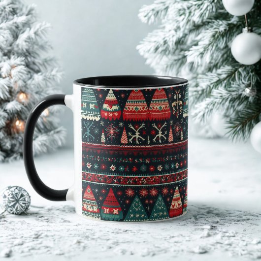 Ugly Sweater Christmas Mok Nordic Pattern op zwart