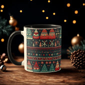 Ugly Sweater Christmas Mok Nordic Pattern op zwart