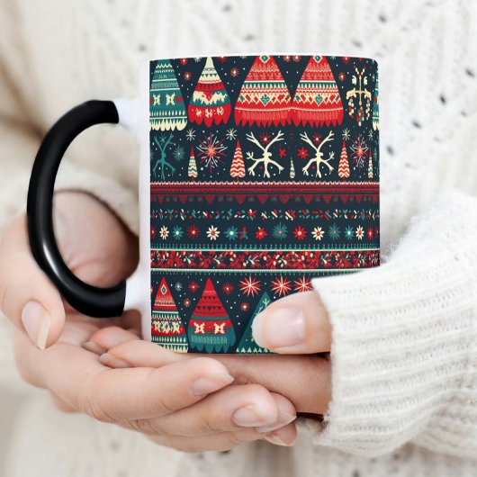 Ugly Sweater Christmas Mok Nordic Pattern op zwart