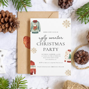Ugly Sweater Christmas Party Gouden Sneeuwvlok Kaart