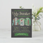 Ugly Sweater Christmas Party Invitation Chalk Kaart (Staand voorkant)