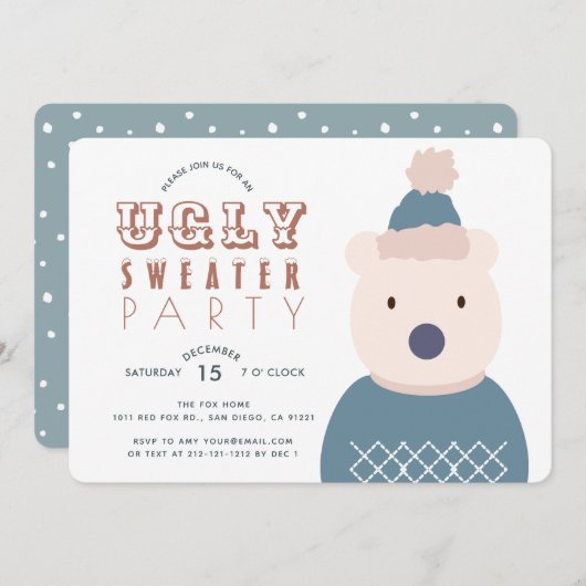 Ugly Sweater Christmas Party Polar Beer Invitation Kaart (Voorkant / Achterkant)