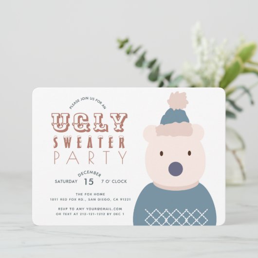Ugly Sweater Christmas Party Polar Beer Invitation Kaart (Staand voorkant)
