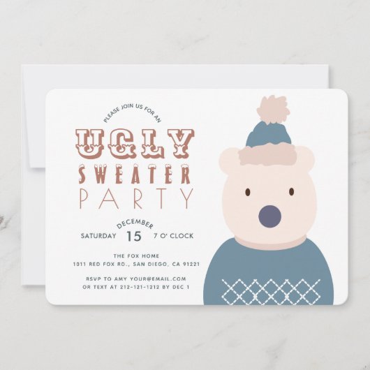 Ugly Sweater Christmas Party Polar Beer Invitation Kaart (Voorkant)