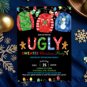 Ugly Sweater Christmas Party Tacky Vest schoolbord Kaart