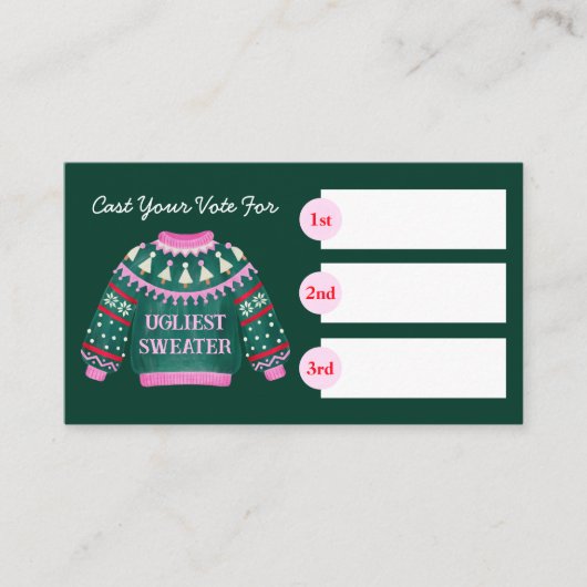 Ugly Sweater Christmas Party Wedstrijd Stemmen Informatiekaartje (Voorkant)