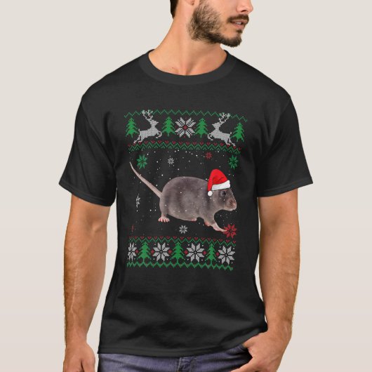 Ugly Sweater Christmas Rat Lover Santa Hat Animals T-shirt (Voorkant)