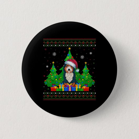 Ugly Sweater Christmas Tree Santa Hat Bernedoodle Ronde Button 5,7 Cm (Voorkant)