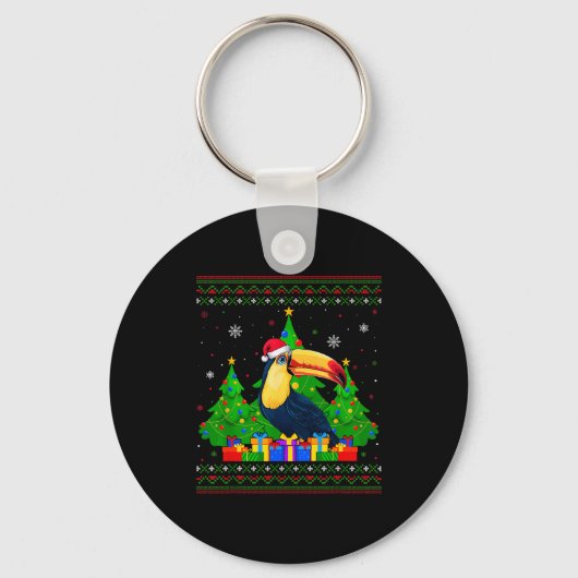 Ugly Sweater Christmas Tree Santa Hat Toucans Xmas Sleutelhanger (Voorkant)