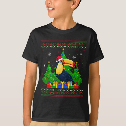 Ugly Sweater Christmas Tree Santa Hat Toucans Xmas T-shirt (Voorkant)