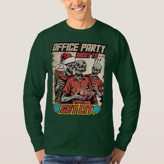 Ugly sweater Christmas zombies brains comic book T-shirt (Voorkant)