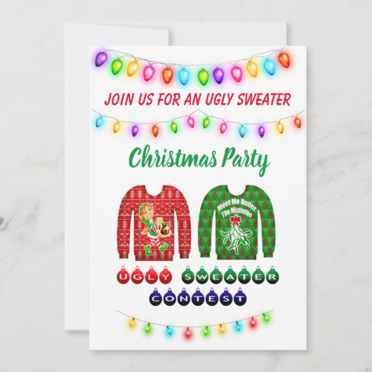 Ugly Sweater Contest Colorful Kerstparty Kaart (Voorkant)