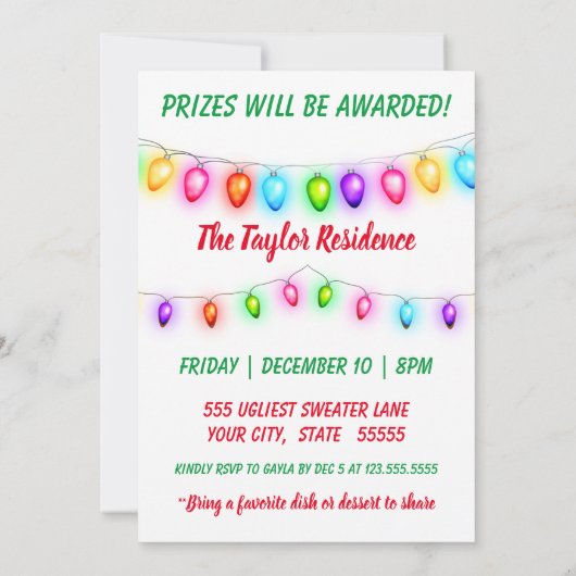 Ugly Sweater Contest Colorful Kerstparty Kaart (Achterkant)