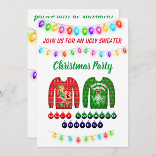 Ugly Sweater Contest Colorful Kerstparty Kaart