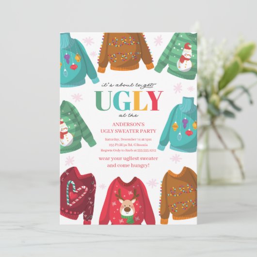 Ugly Sweater Contest Party Uitnodiging (Staand voorkant)
