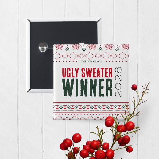 Ugly Sweater Contest Winnaar Prijs Button