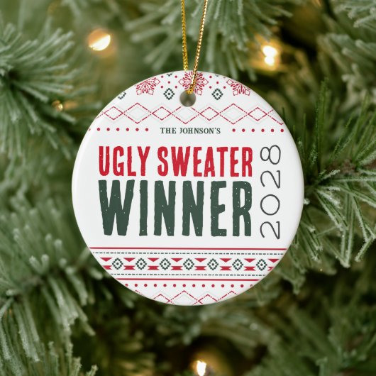 Ugly Sweater Contest Winnaar Prijs Keramisch Ornament (Boom)