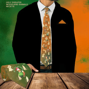Ugly Sweater Cool Animals Sinaasappel Groen Stropdas