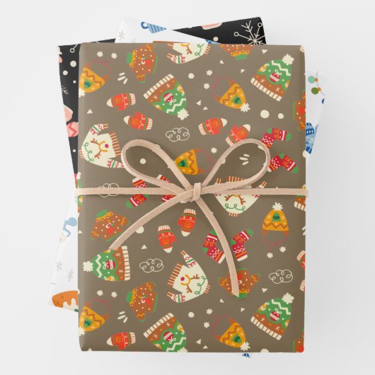 Ugly Sweater Cozy kerstset van 3 Inpakpapier Vel (In situ)