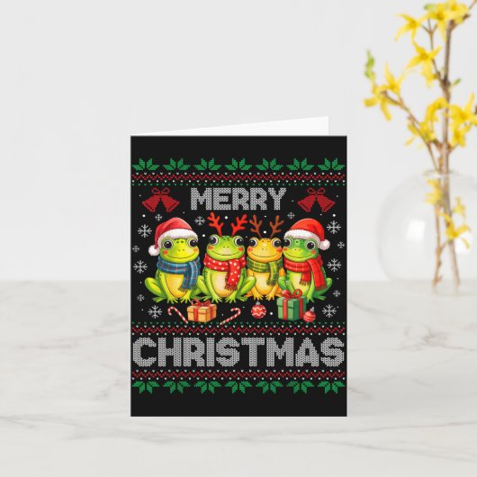 Ugly Sweater Frogs Santa Hat Reindeer Xmas Frog Lo Kaart (Gele Bloem)