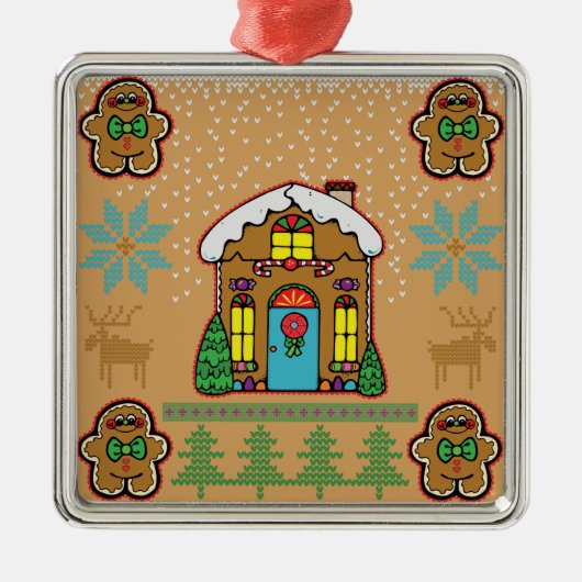 Ugly Sweater Gingerbrood House Mannen Metalen Ornament (Voorkant)