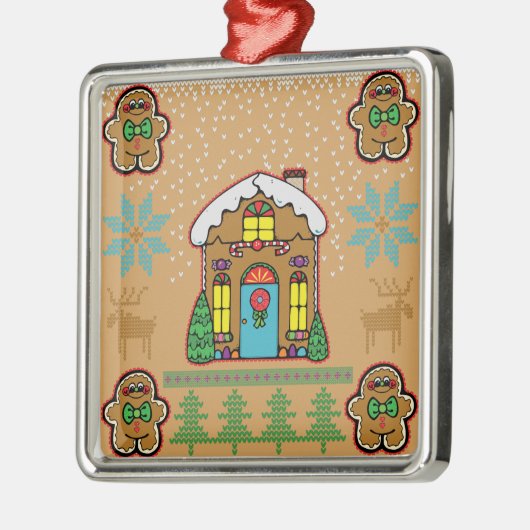 Ugly Sweater Gingerbrood House Mannen Metalen Ornament (Links)
