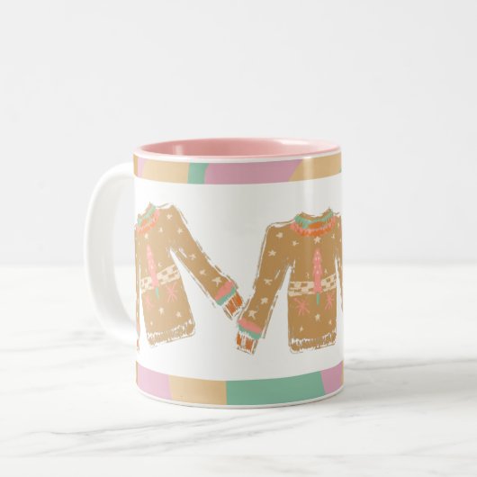 Ugly Sweater Groovy Kerstroze Earthy Tweekleurige Koffiemok (Voorkant links)