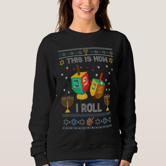 Ugly Sweater Hanukkah How I Roll Dreidel Christmas (Voorkant)