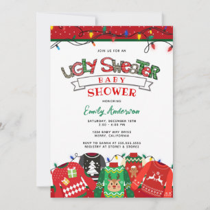 Ugly Sweater Holiday Baby shower Kaart