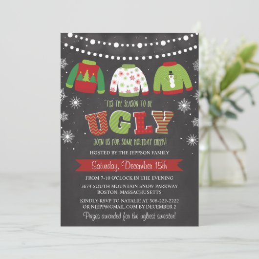 Ugly Sweater Holiday Christmas Party Uitnodiging (Staand voorkant)