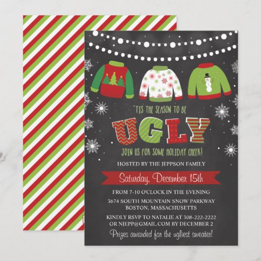 Ugly Sweater Holiday Christmas Party Uitnodiging (Voorkant / Achterkant)