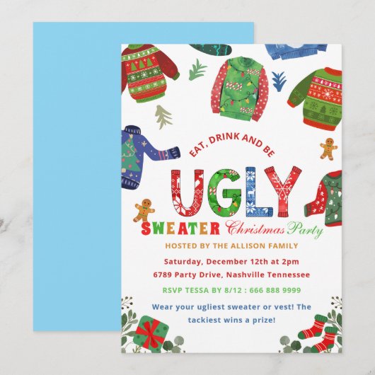 Ugly Sweater Holiday Christmas Party Uitnodiging (Voorkant / Achterkant)