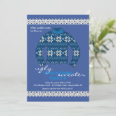 Ugly Sweater Holiday Party Invitation in Blue Kaart (Staand voorkant)