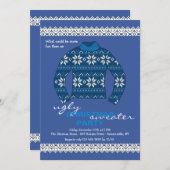 Ugly Sweater Holiday Party Invitation in Blue Kaart (Voorkant / Achterkant)