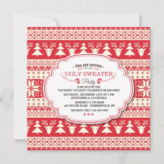 Ugly Sweater Holiday Party Invitation Kaart (Voorkant)