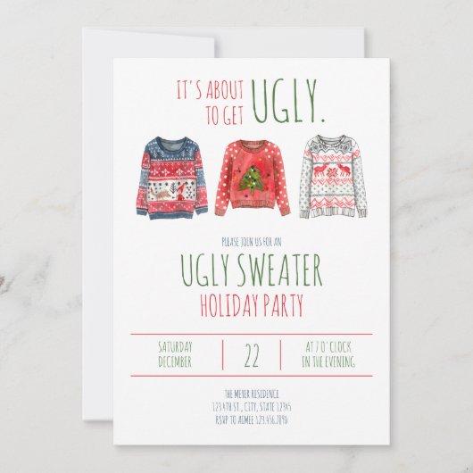 Ugly Sweater Holiday Party Invitation Kaart (Voorkant)