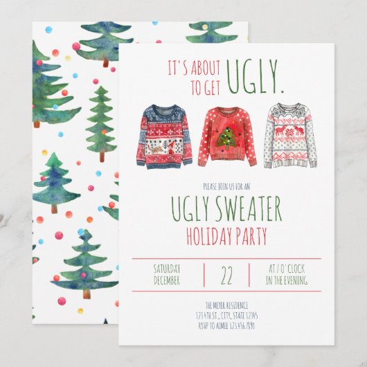 Ugly Sweater Holiday Party Invitation Kaart (Voorkant / Achterkant)