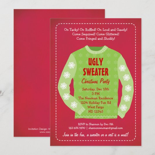 Ugly Sweater Holiday Party Invitation Kaart (Voorkant / Achterkant)