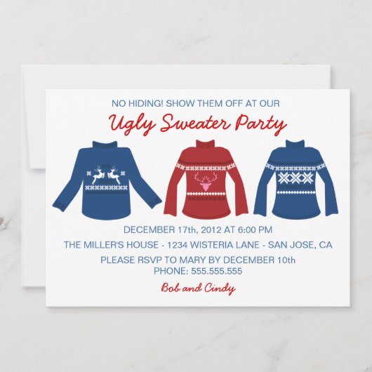 Ugly Sweater Holiday Party Invitation Kaart (Voorkant)