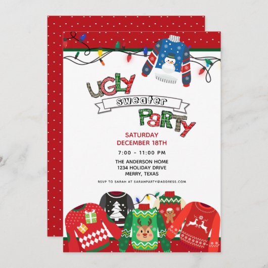 Ugly Sweater Holiday Party Invitation Kaart (Voorkant / Achterkant)