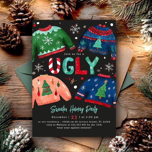 Ugly Sweater Holiday Party Invitation Kaart