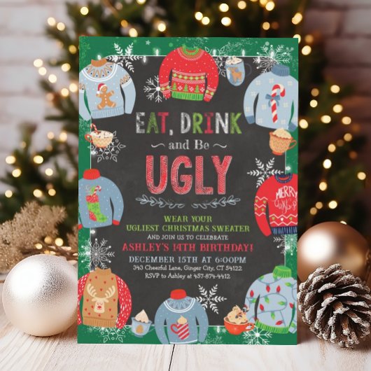 Ugly Sweater Invitation, Eat Drink & Be Ugly Kaart