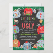 Ugly Sweater Invitation, Eat Drink & Be Ugly Kaart (Voorkant)