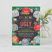 Ugly Sweater Invitation, Eat Drink & Be Ugly Kaart (Staand voorkant)