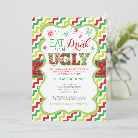 Ugly Sweater Invitation Kaart (Staand voorkant)