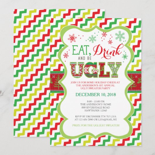 Ugly Sweater Invitation Kaart (Voorkant / Achterkant)